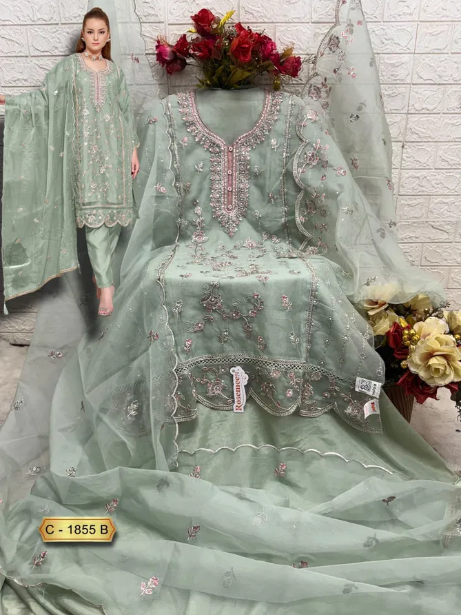 C 1855 Rosemeen By Fepic Organza Embroidery Pakistani Suits Wholesale Market